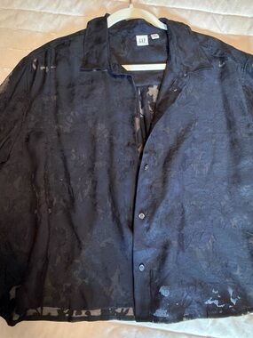 GAP Black Sheer Floral Button-Up Blouse